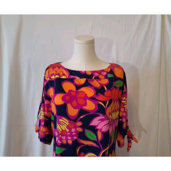 Trina Turk Vinet Floral Jersey Split Sleeve Pink Mini Dress Medium - Picture 3 of 7